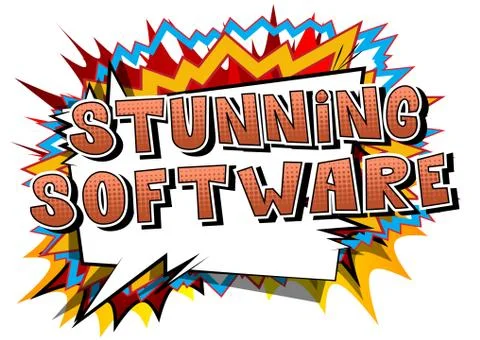 Stunning Software - Comic book style word on abstract background. Illustrazione stock