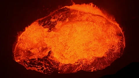 Stunning Static Overhead Shot of an Active Lava Lake Below	 Stock Footage 218507489