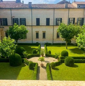 Stunning summer view of the palazzo or palace Ducale gardens in Mantua, Italy Stock Photos