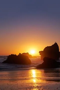 Stunning Sunset El Matador Beach California Landscape Photography Malibu CA Stock Photos