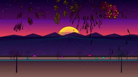 Stunning sunset with fireworks over mountains showcasing vibrant colors and.. Stock Footage 322072696
