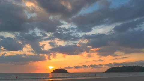 Stunning sunset at Kata beach Phuket Stock Footage 127848013