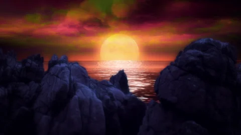 Stunning Sunset Ocean Dramatic Rock Formations Multicolored Sky Stock Footage 294422782