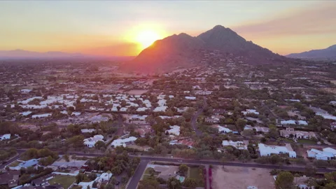 Stunning sunset over Camelback Mountain in Phoenix, Scottsdale, Arizona,USA Stock Footage 141297656