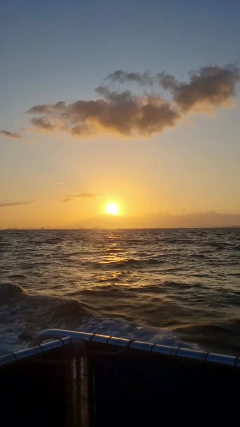 Stunning Sunset Over Ocean Viewed From Moving Boat Deck Stock Footage 344889410