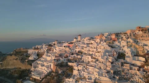 Stunning Sunset Over Oia, Santorini – Aerial Drone Footage Stock Footage 303472763