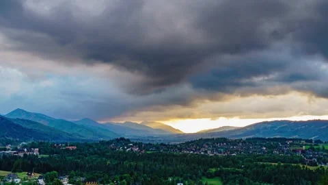 Stunning Sunset Over Tatra Range Skyline - Poland  Slovakia Summer Stock Footage 282129318