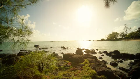 A stunning sunset reflects on water, creating a tranquil scene Vídeo Stock 314564516