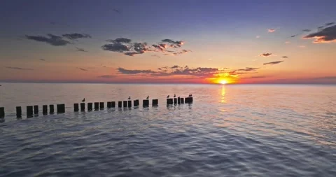 Stunning sunset in summer at Baltic sea in Poland. Stock Footage 342553341