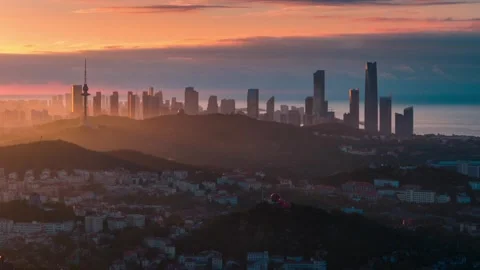 Stunning Sunset Time-lapse Over Qingdao City Skyline Stock Footage 330880721