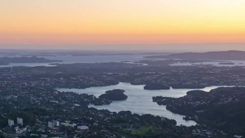 Stunning Sunset Timelapse over Bergen's Mountains and Water Bodies Stock Footage 309566184