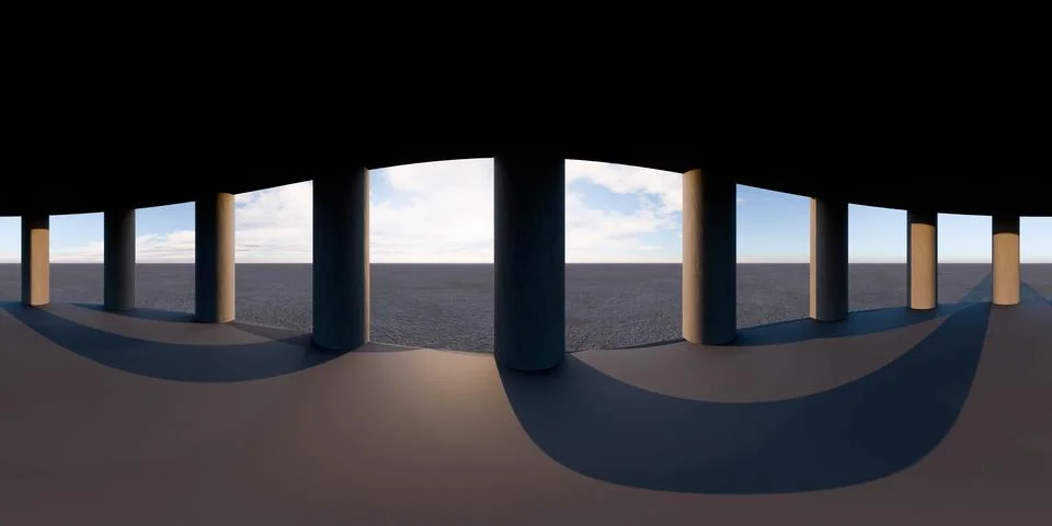 Stunning sunset View From Inside column Building 360 panorama vr environment map Stock Illustration