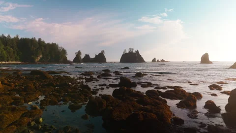 A Stunning Sunset At Washingtons Coastline Video stock 327645565