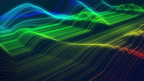 Stunning surface composed of neon glow particles that form waves of light Stock Footage 260422318