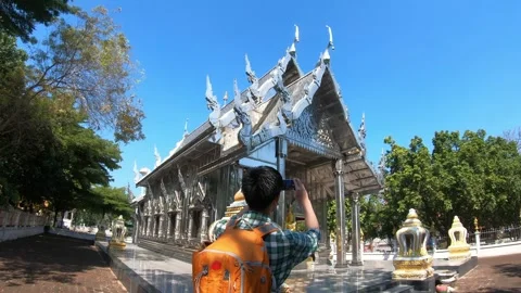 Stunning Temple Architecture Under Clear Blue Sky Stock Footage 318917646