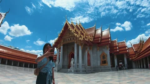 Stunning Temple with Beautiful Architecture Under Blue Sky Stock Footage 314594166