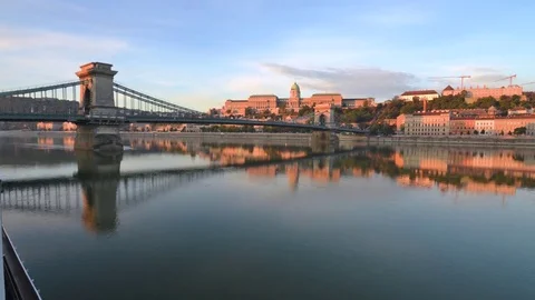 Stunning time lapse of the Chain Bridge and Danube River in Budapest, Hungary Stock Footage 70793868