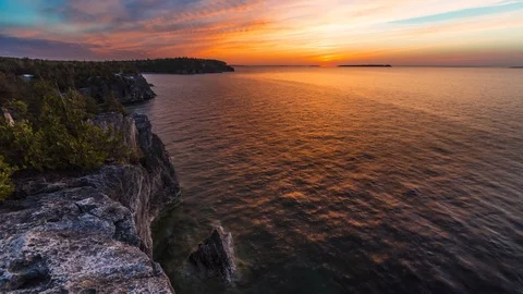 Stunning Time Lapse of the Sun Setting over Georgian Bay in Bruce Peninsula Stock Footage 89969759