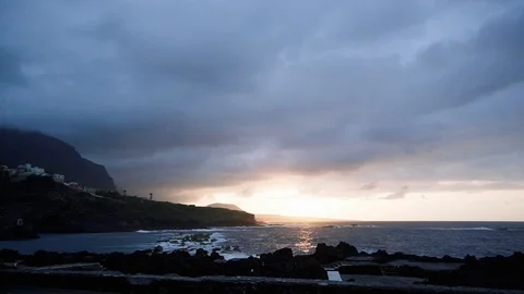Stunning time lapse sunset by the ocean, cloudy day, Atlantic coast near the Stock Footage 116706468