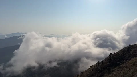 Stunning Time-lapse View of a Sea of Clouds Over Mountain Peaks China Stock Footage 338311699