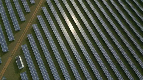 Stunning top down aerial drone shot of solar farm Stock Footage 236010575