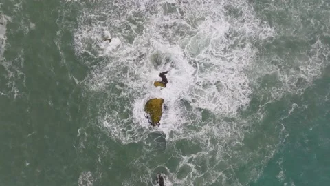 Stunning top down view of Forte de Sao Miguel in Nazare, Portugal captured .. Stock Footage 239933209