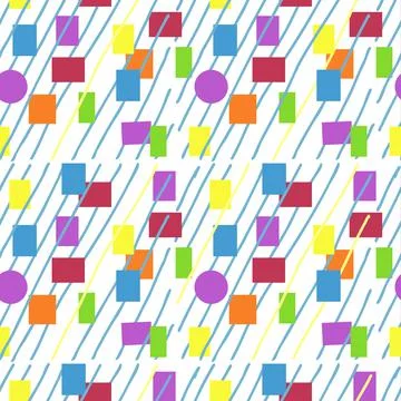 Stunning, trendy seamless pattern of colored objects in a simple flat style. Stock Illustration