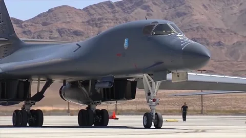 Stunning Video of B-1 Lancer in Action. Takeoff and Landing 002 Stock Footage 166439414