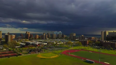 Stunning View of Angry Dark Clouds Over Coney Island in Brooklyn - Par Stock Footage 130921447