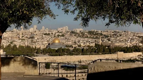 Stunning view of the beautiful Dome of the Rock Temple Mount Mosque Entrance, Stock Footage 270956589