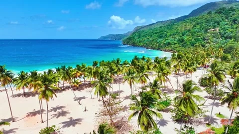 Stunning view of calm ocean surface and idyllic sandy beach of tropical island. Stock Footage 312698135