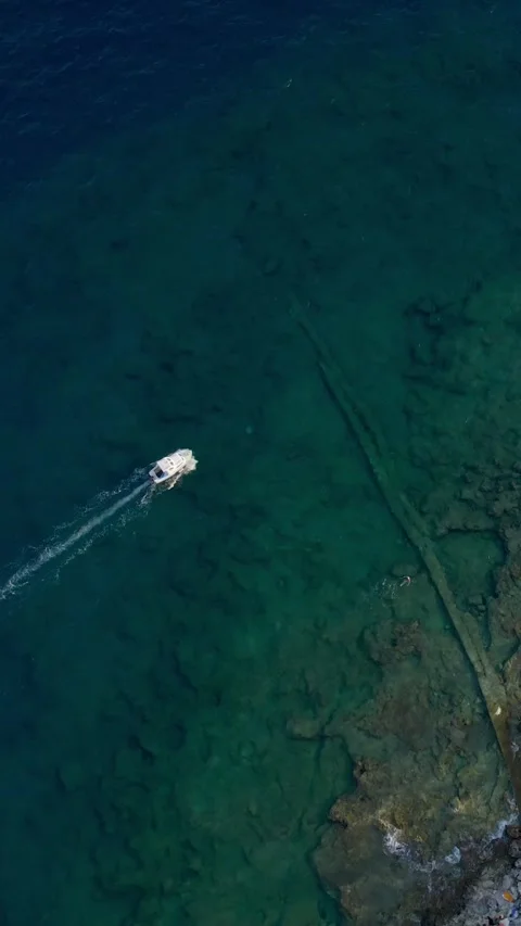 A stunning view captured by drone along the shores of the Mediterranean Sea. Stock Footage 281347855
