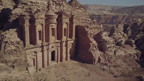 Stunning view from a cave of the Ad Deir - Monastery Stock-Footage 111222953