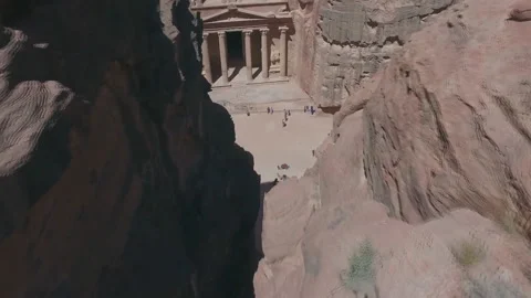 Stunning view from a cave of the Ad Deir - Monastery in the ancient city Stock Footage 145498078