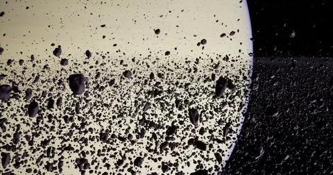 Stunning view of a celestial body surrounded by floating asteroids in space Stock Illustration