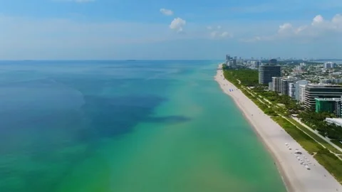 Stunning view from drone vibrant surfside of the Atlantic Ocean in Miami. Azure Stock Footage 245652975