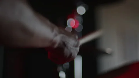 Stunning view features a mesmerizing drum set, highlighted by rich red tones and Stock Footage 305879862