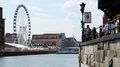 Stunning view of Ferris wheel Amber Sky and river Motlawa in Gdansk, Poland HD Footage