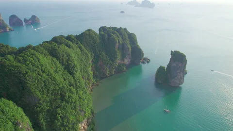 Stunning view of flight over islands in the ocean, tropical nature aerial view. Stock Footage 168186914