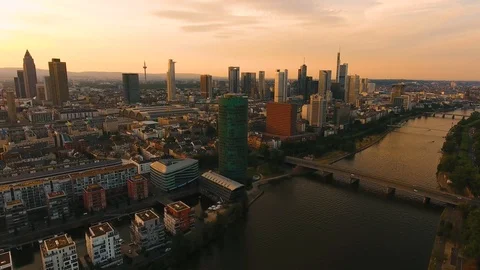 A stunning view of Frankfurt down the river Stock Footage 89651973