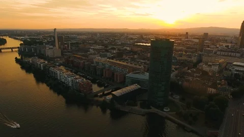 A stunning view of Frankfurt down the river Stock Footage 89651987