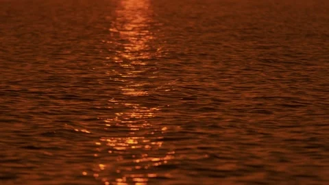 Stunning view of golden path of setting sun on surface of water with gentle Видео 314235112