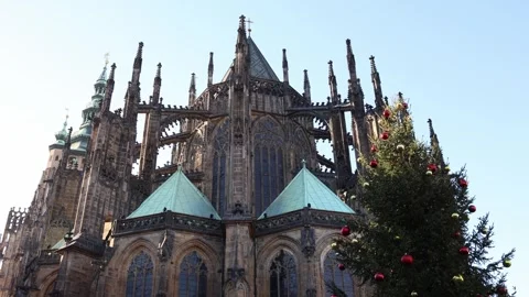 A stunning view of a Gothic cathedral with intricate architecture, accompanied b Stock Footage 294785344