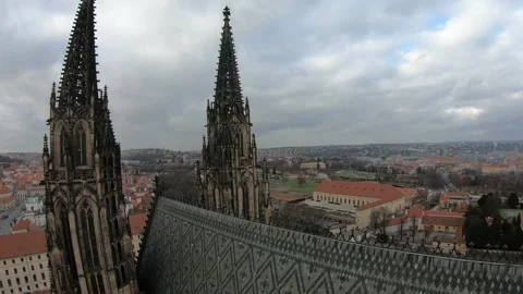 Stunning View of Gothic Spires Against a Dramatic Sky Video stock 335588218