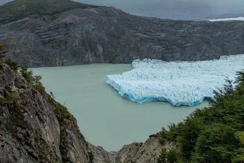 Stunning view of Grey Glacier flows into the lake, Torres del Paine National Stock Photos