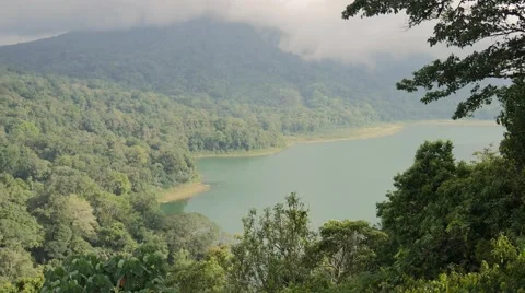 Stunning view from high cliff of beautiful lakes among mountains Stock Footage 68030452