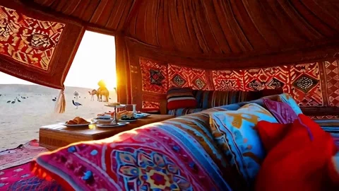 Stunning View from Inside a Luxury Desert Tent Stock Footage 284518935