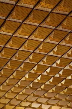 A Stunning View of Intricate Geometric Patterns on a Vibrant Ceiling in a M.. Stock Photos