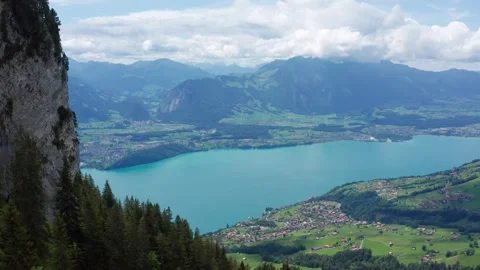 Stunning view of Lake Thun from the mountains in Switzerland 스톡 동영상 320319816