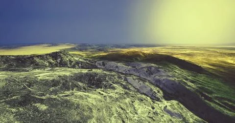 Stunning view of landscapes under dramatic sky during golden hour Stock Illustration